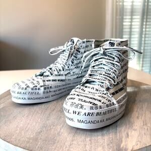 Vans Sk8 Hi Tapered We Are Beautiful White Black Print High Top Sneakers Sz 6